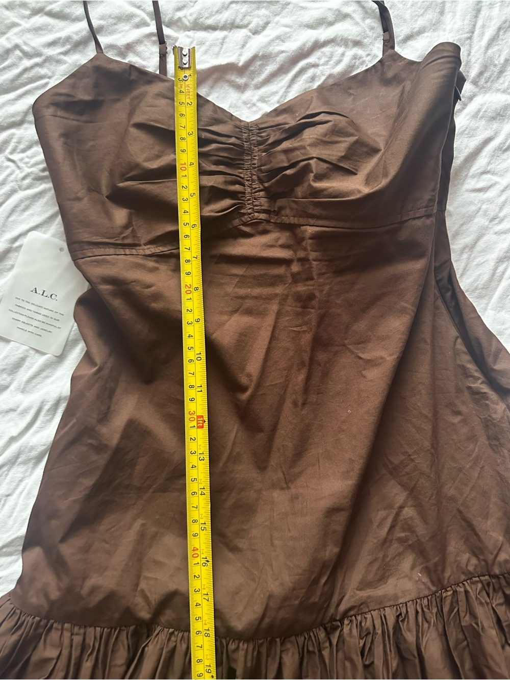 A.L.C. Harper Ruched Drop-Waist Brown Cotton Maxi Dress Size 2 NWT - Picture 7 of 14